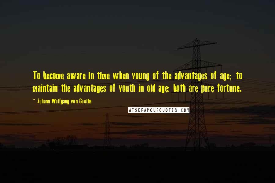 Johann Wolfgang Von Goethe Quotes: To become aware in time when young of the advantages of age; to maintain the advantages of youth in old age: both are pure fortune.