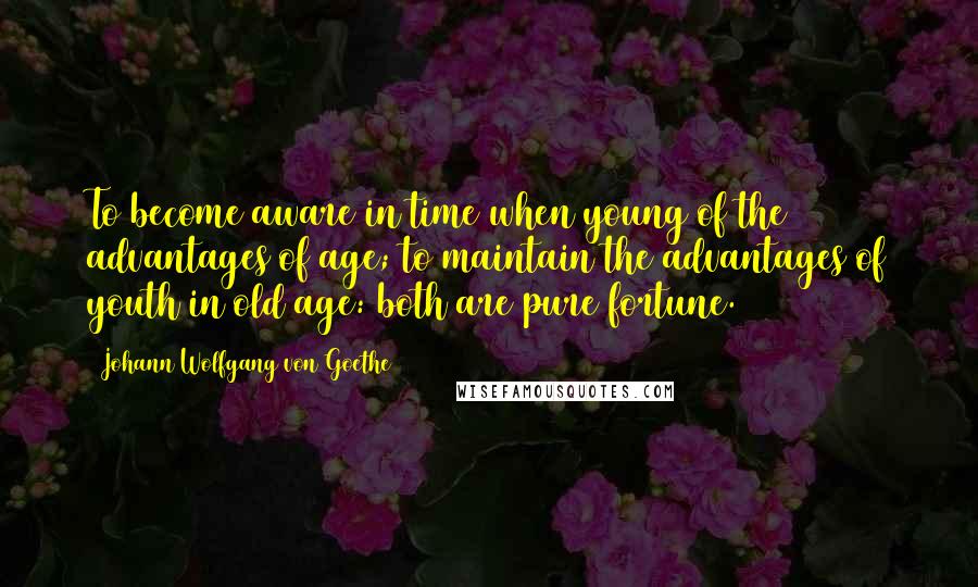 Johann Wolfgang Von Goethe Quotes: To become aware in time when young of the advantages of age; to maintain the advantages of youth in old age: both are pure fortune.
