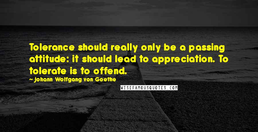 Johann Wolfgang Von Goethe Quotes: Tolerance should really only be a passing attitude: it should lead to appreciation. To tolerate is to offend.