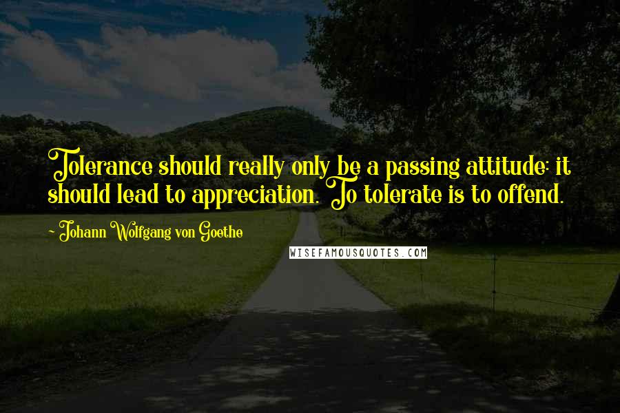 Johann Wolfgang Von Goethe Quotes: Tolerance should really only be a passing attitude: it should lead to appreciation. To tolerate is to offend.