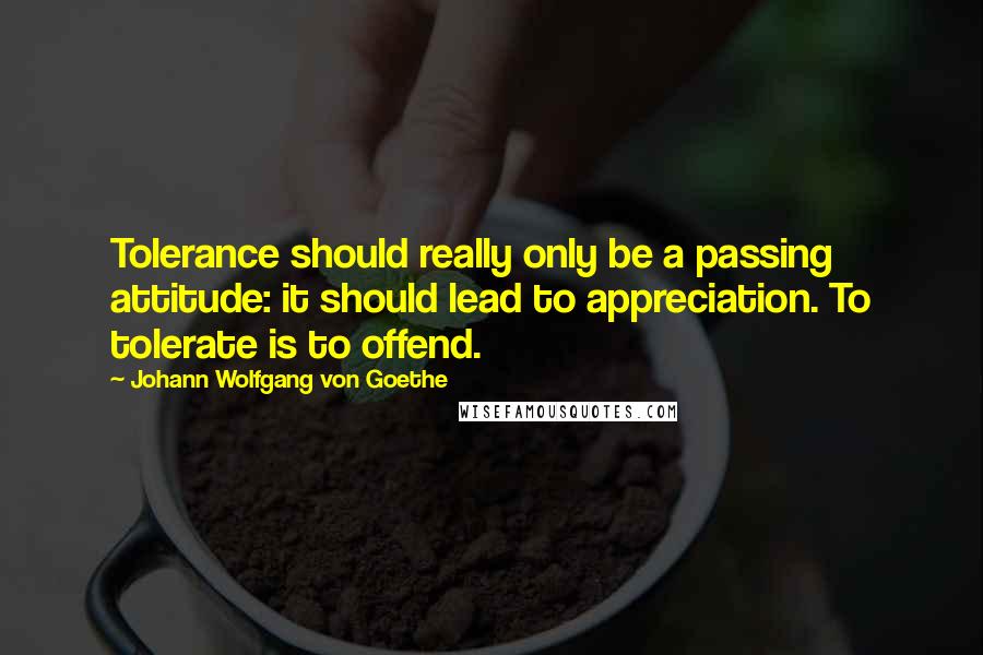 Johann Wolfgang Von Goethe Quotes: Tolerance should really only be a passing attitude: it should lead to appreciation. To tolerate is to offend.