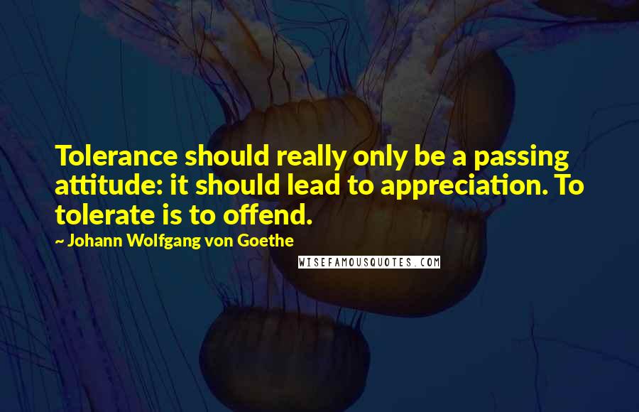 Johann Wolfgang Von Goethe Quotes: Tolerance should really only be a passing attitude: it should lead to appreciation. To tolerate is to offend.