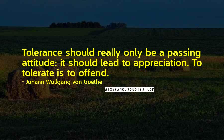 Johann Wolfgang Von Goethe Quotes: Tolerance should really only be a passing attitude: it should lead to appreciation. To tolerate is to offend.