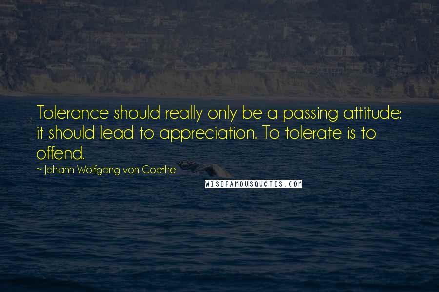 Johann Wolfgang Von Goethe Quotes: Tolerance should really only be a passing attitude: it should lead to appreciation. To tolerate is to offend.