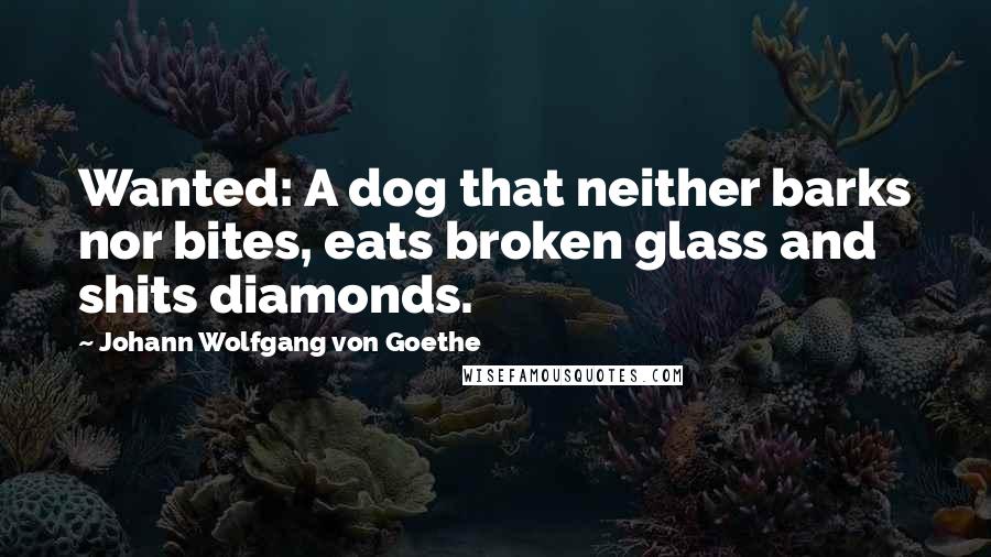 Johann Wolfgang Von Goethe Quotes: Wanted: A dog that neither barks nor bites, eats broken glass and shits diamonds.