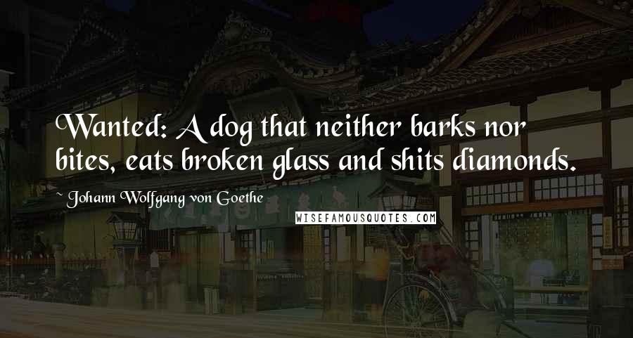 Johann Wolfgang Von Goethe Quotes: Wanted: A dog that neither barks nor bites, eats broken glass and shits diamonds.