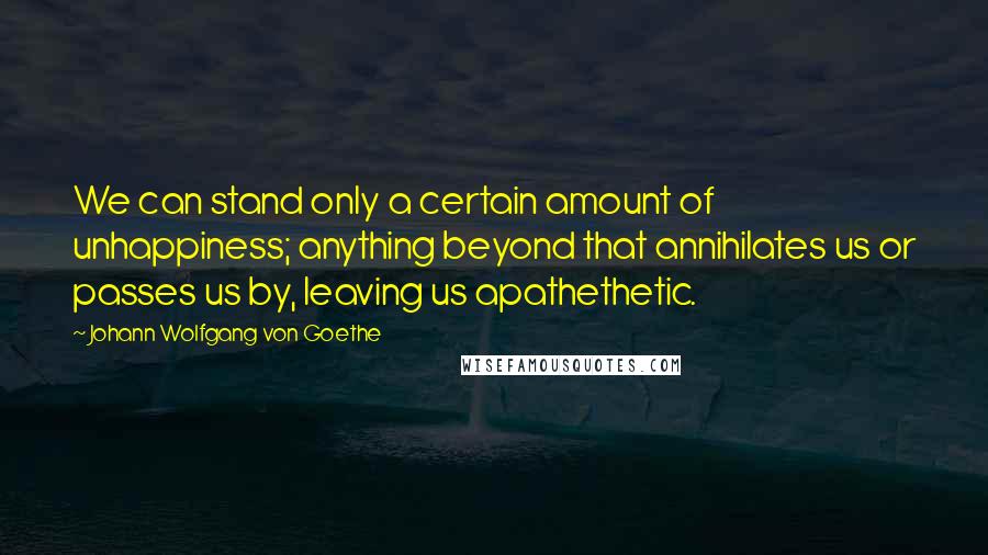 Johann Wolfgang Von Goethe Quotes: We can stand only a certain amount of unhappiness; anything beyond that annihilates us or passes us by, leaving us apathethetic.