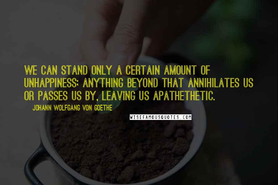 Johann Wolfgang Von Goethe Quotes: We can stand only a certain amount of unhappiness; anything beyond that annihilates us or passes us by, leaving us apathethetic.