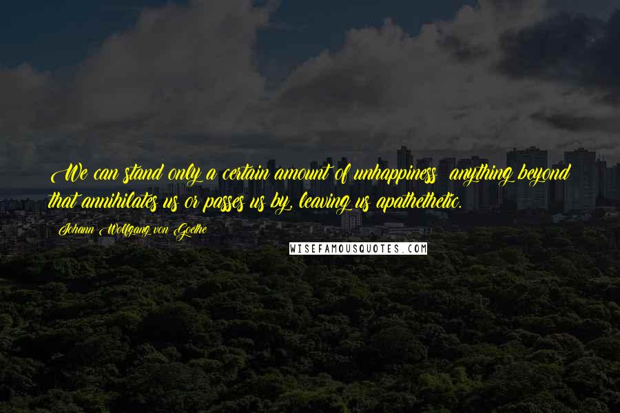 Johann Wolfgang Von Goethe Quotes: We can stand only a certain amount of unhappiness; anything beyond that annihilates us or passes us by, leaving us apathethetic.