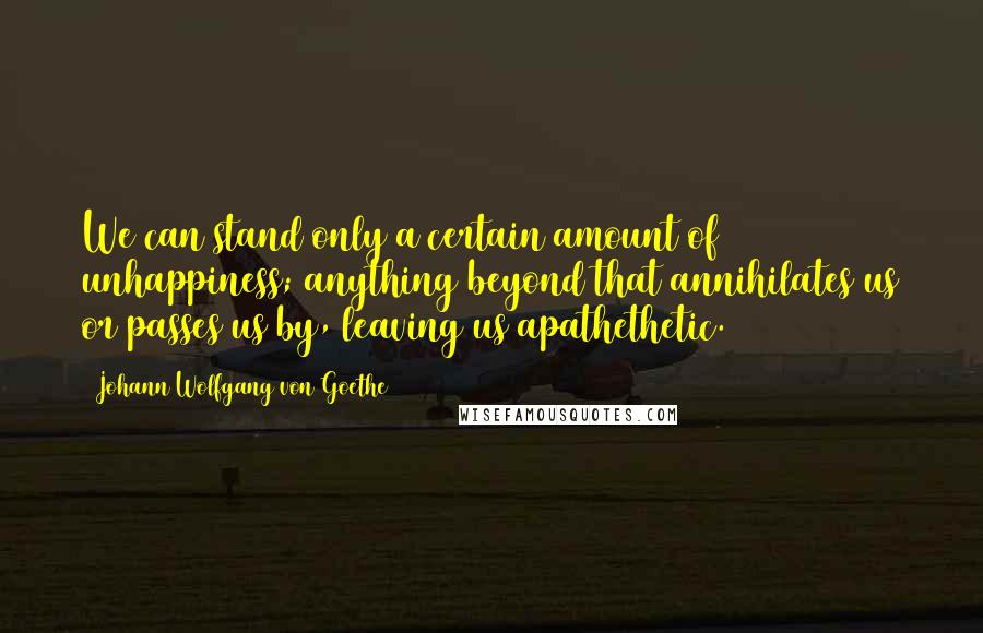 Johann Wolfgang Von Goethe Quotes: We can stand only a certain amount of unhappiness; anything beyond that annihilates us or passes us by, leaving us apathethetic.