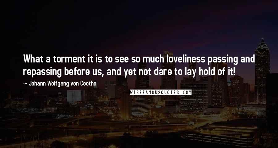 Johann Wolfgang Von Goethe Quotes: What a torment it is to see so much loveliness passing and repassing before us, and yet not dare to lay hold of it!