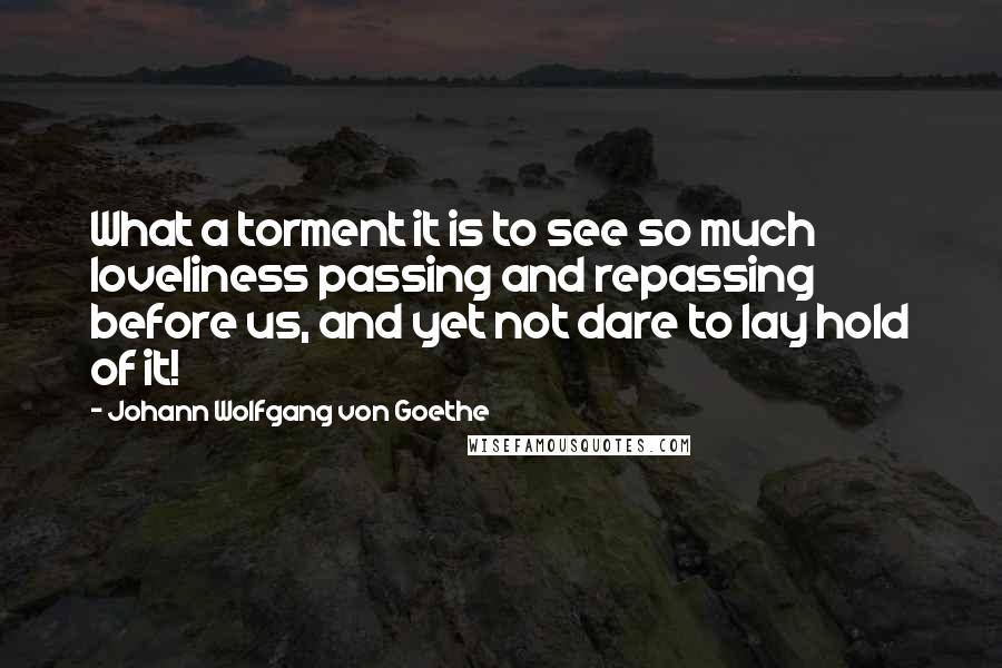 Johann Wolfgang Von Goethe Quotes: What a torment it is to see so much loveliness passing and repassing before us, and yet not dare to lay hold of it!