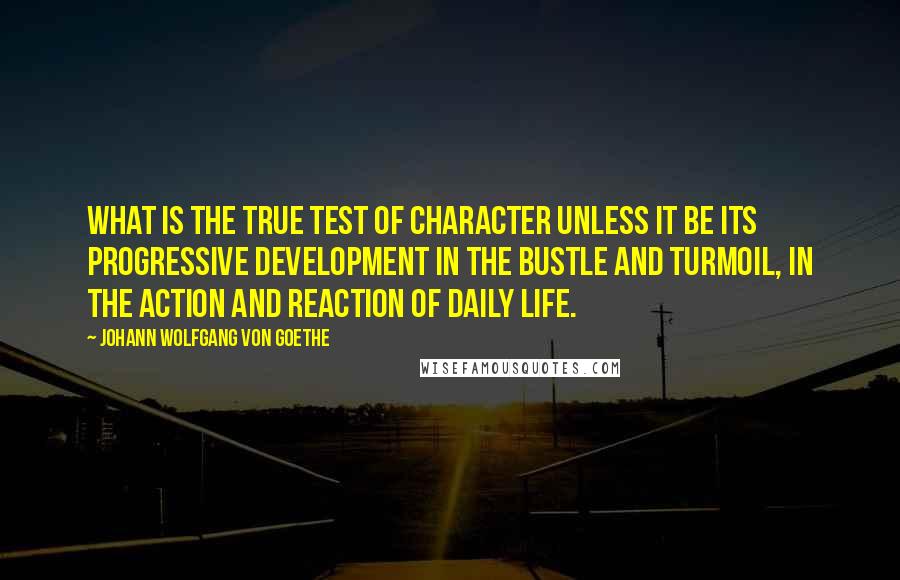 Johann Wolfgang Von Goethe Quotes: What is the true test of character unless it be its progressive development in the bustle and turmoil, in the action and reaction of daily life.