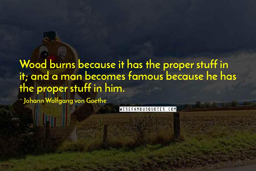 Johann Wolfgang Von Goethe Quotes: Wood burns because it has the proper stuff in it; and a man becomes famous because he has the proper stuff in him.