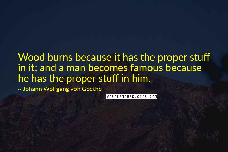 Johann Wolfgang Von Goethe Quotes: Wood burns because it has the proper stuff in it; and a man becomes famous because he has the proper stuff in him.