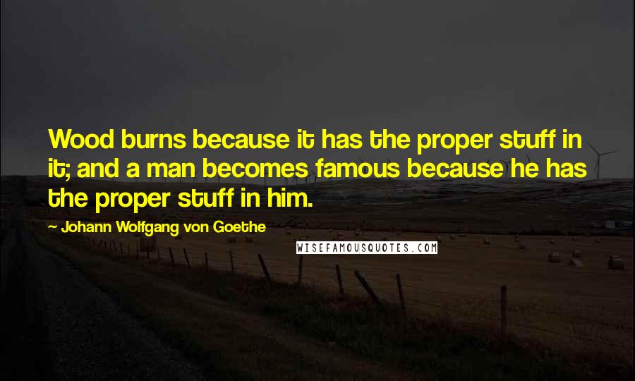 Johann Wolfgang Von Goethe Quotes: Wood burns because it has the proper stuff in it; and a man becomes famous because he has the proper stuff in him.