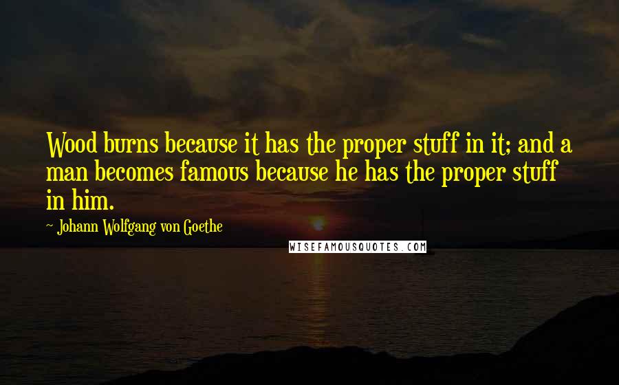 Johann Wolfgang Von Goethe Quotes: Wood burns because it has the proper stuff in it; and a man becomes famous because he has the proper stuff in him.