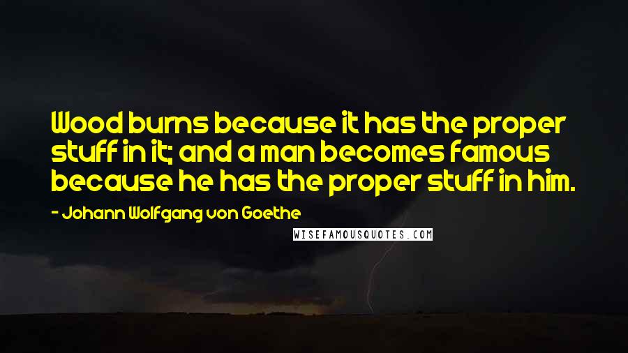 Johann Wolfgang Von Goethe Quotes: Wood burns because it has the proper stuff in it; and a man becomes famous because he has the proper stuff in him.