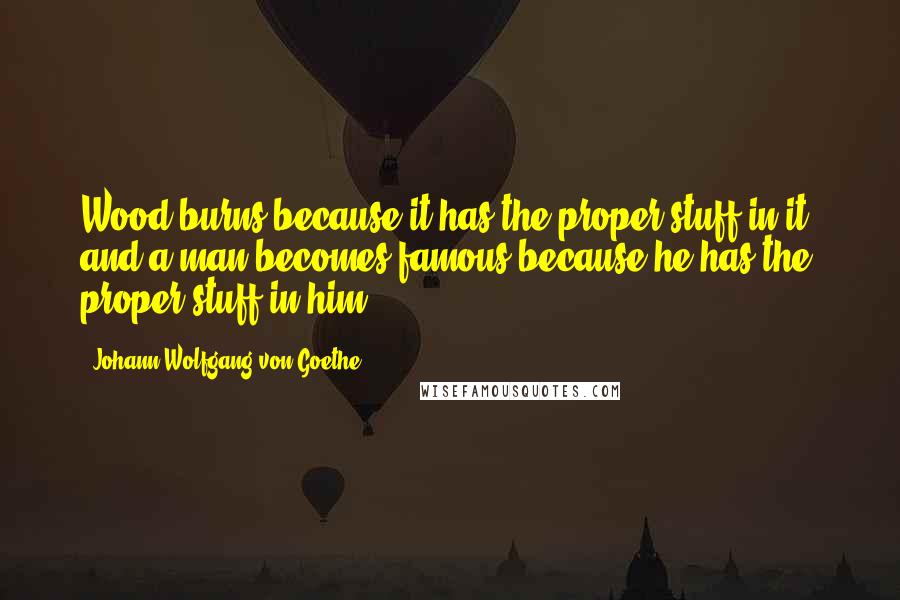Johann Wolfgang Von Goethe Quotes: Wood burns because it has the proper stuff in it; and a man becomes famous because he has the proper stuff in him.