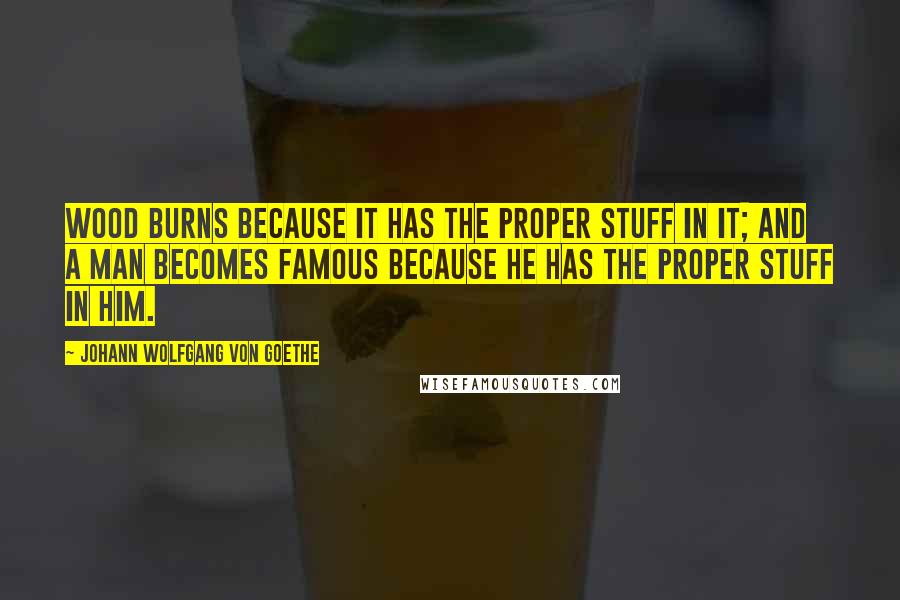 Johann Wolfgang Von Goethe Quotes: Wood burns because it has the proper stuff in it; and a man becomes famous because he has the proper stuff in him.