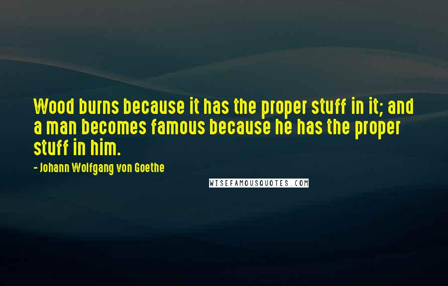Johann Wolfgang Von Goethe Quotes: Wood burns because it has the proper stuff in it; and a man becomes famous because he has the proper stuff in him.