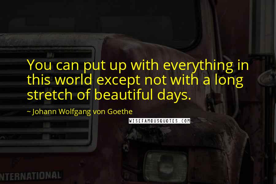 Johann Wolfgang Von Goethe Quotes: You can put up with everything in this world except not with a long stretch of beautiful days.