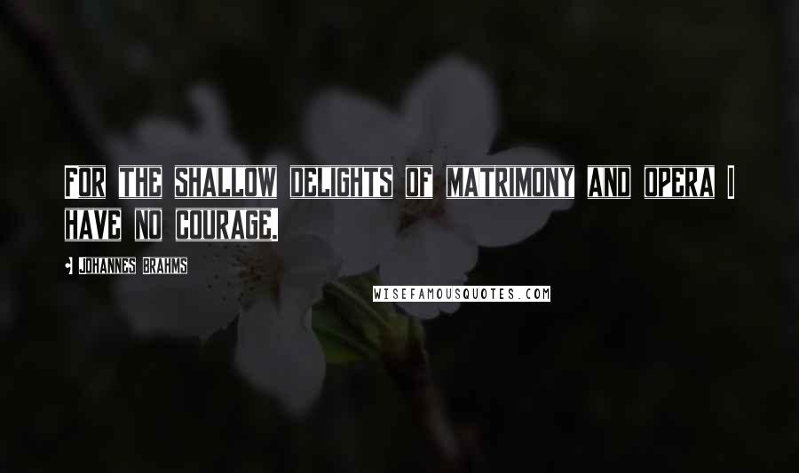 Johannes Brahms Quotes: For the shallow delights of matrimony and opera I have no courage.