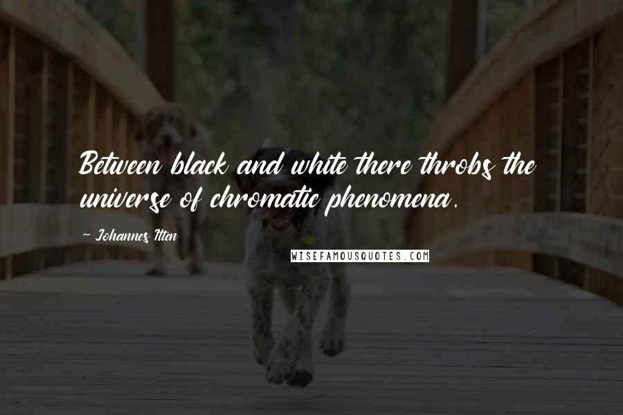 Johannes Itten Quotes: Between black and white there throbs the universe of chromatic phenomena.