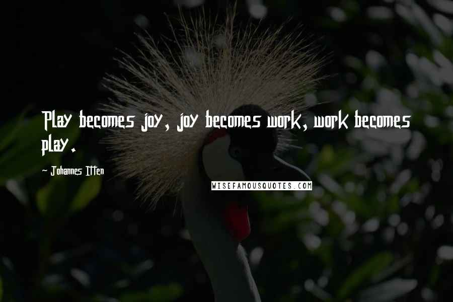 Johannes Itten Quotes: Play becomes joy, joy becomes work, work becomes play.