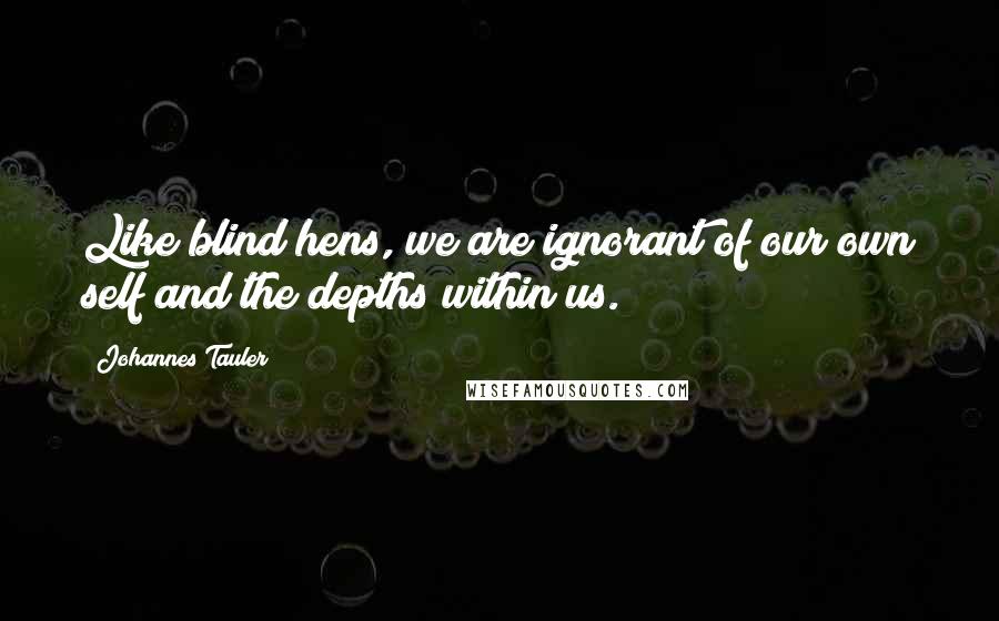 Johannes Tauler Quotes: Like blind hens, we are ignorant of our own self and the depths within us.