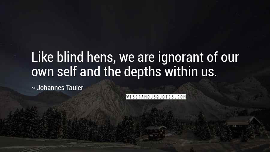 Johannes Tauler Quotes: Like blind hens, we are ignorant of our own self and the depths within us.