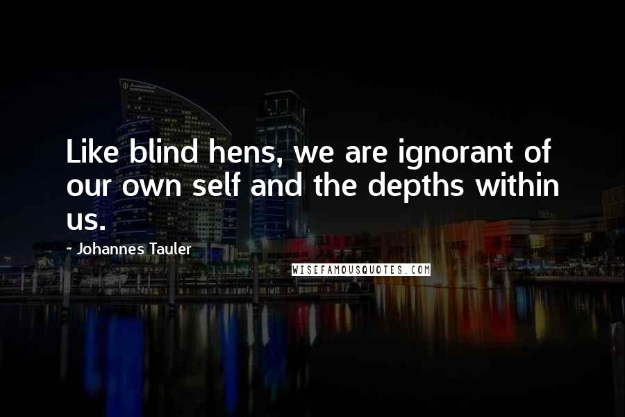 Johannes Tauler Quotes: Like blind hens, we are ignorant of our own self and the depths within us.