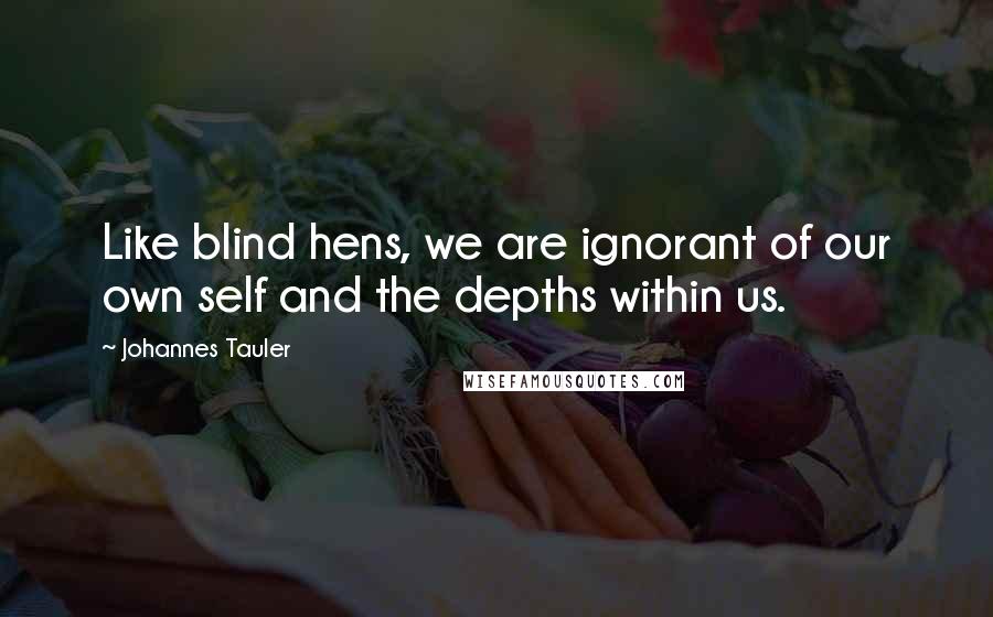 Johannes Tauler Quotes: Like blind hens, we are ignorant of our own self and the depths within us.