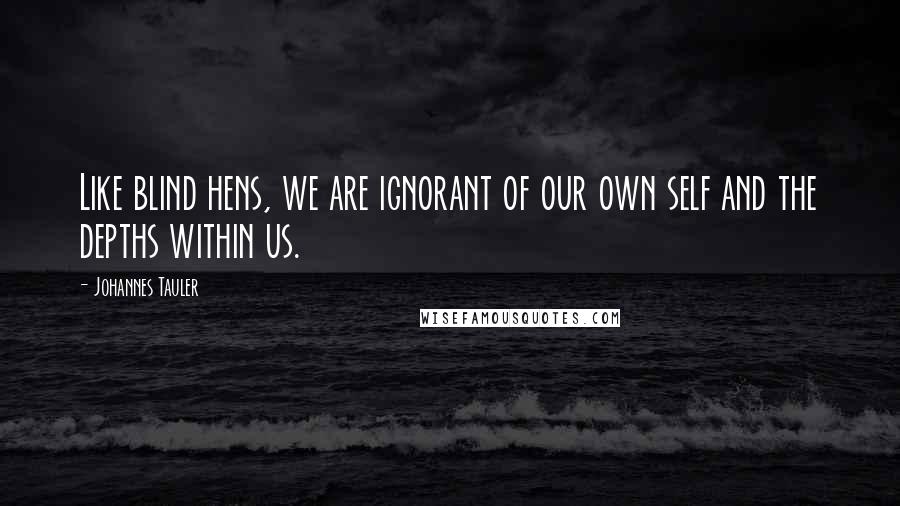 Johannes Tauler Quotes: Like blind hens, we are ignorant of our own self and the depths within us.