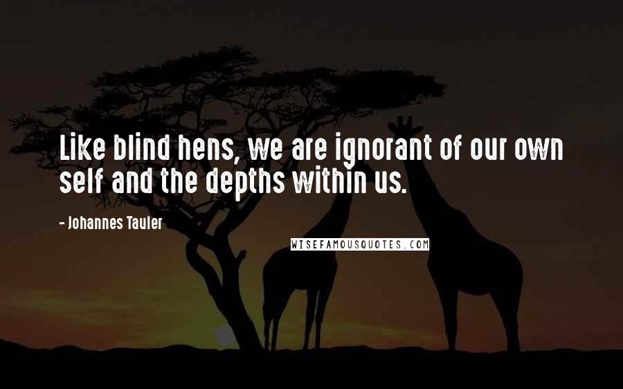 Johannes Tauler Quotes: Like blind hens, we are ignorant of our own self and the depths within us.