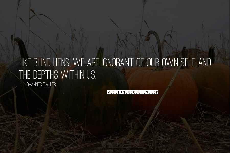 Johannes Tauler Quotes: Like blind hens, we are ignorant of our own self and the depths within us.