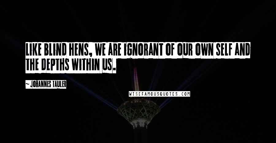Johannes Tauler Quotes: Like blind hens, we are ignorant of our own self and the depths within us.