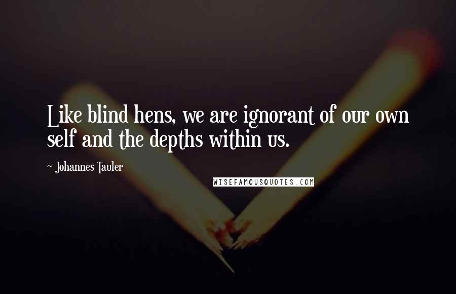 Johannes Tauler Quotes: Like blind hens, we are ignorant of our own self and the depths within us.