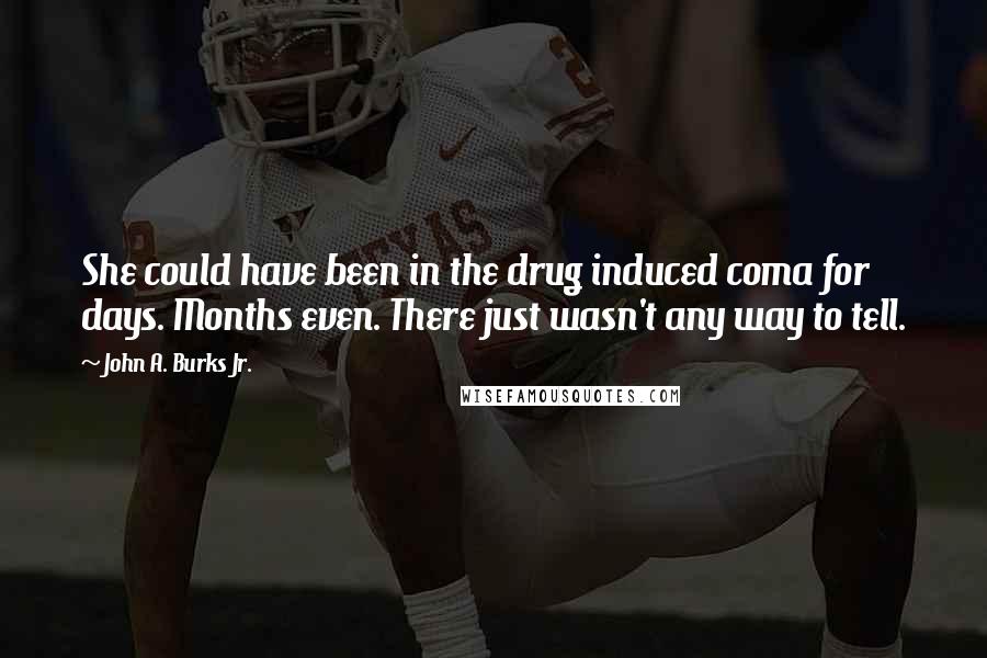 John A. Burks Jr. Quotes: She could have been in the drug induced coma for days. Months even. There just wasn't any way to tell.