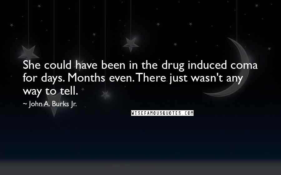 John A. Burks Jr. Quotes: She could have been in the drug induced coma for days. Months even. There just wasn't any way to tell.