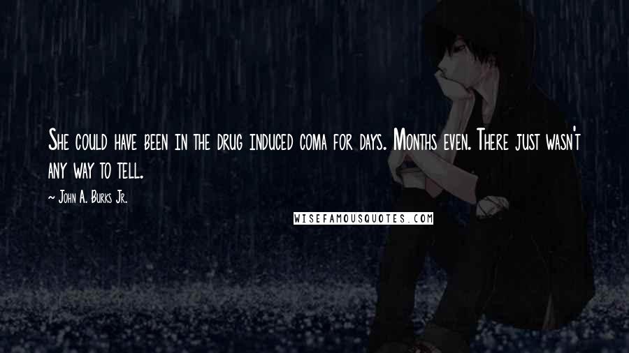 John A. Burks Jr. Quotes: She could have been in the drug induced coma for days. Months even. There just wasn't any way to tell.
