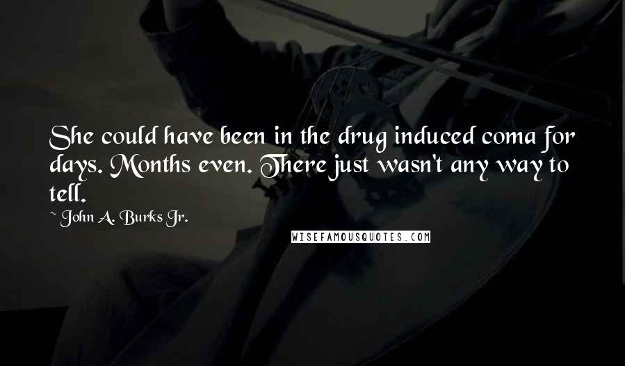 John A. Burks Jr. Quotes: She could have been in the drug induced coma for days. Months even. There just wasn't any way to tell.