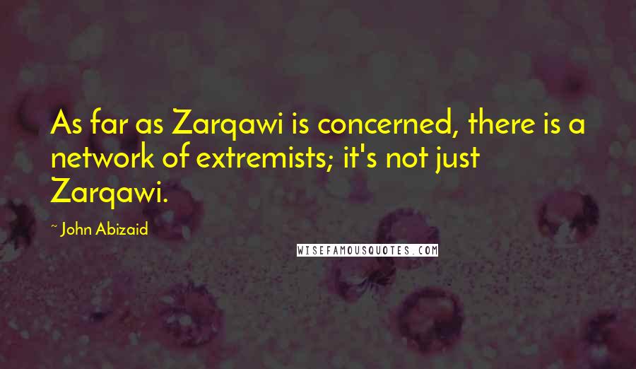 John Abizaid Quotes: As far as Zarqawi is concerned, there is a network of extremists; it's not just Zarqawi.