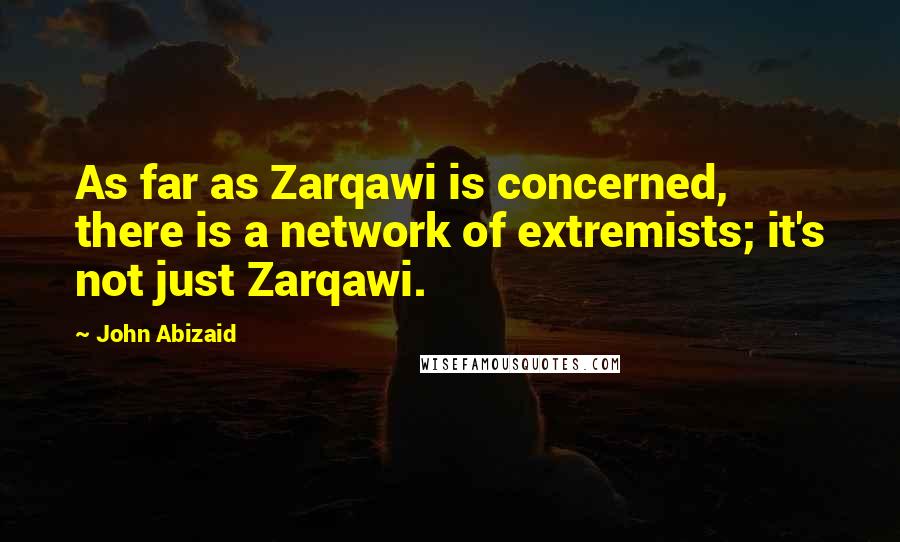 John Abizaid Quotes: As far as Zarqawi is concerned, there is a network of extremists; it's not just Zarqawi.