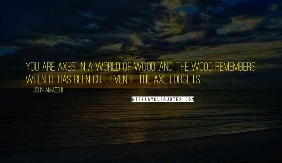 John Amaechi Quotes: You are axes, in a world of wood. And the wood remembers when it has been cut, even if the axe forgets.