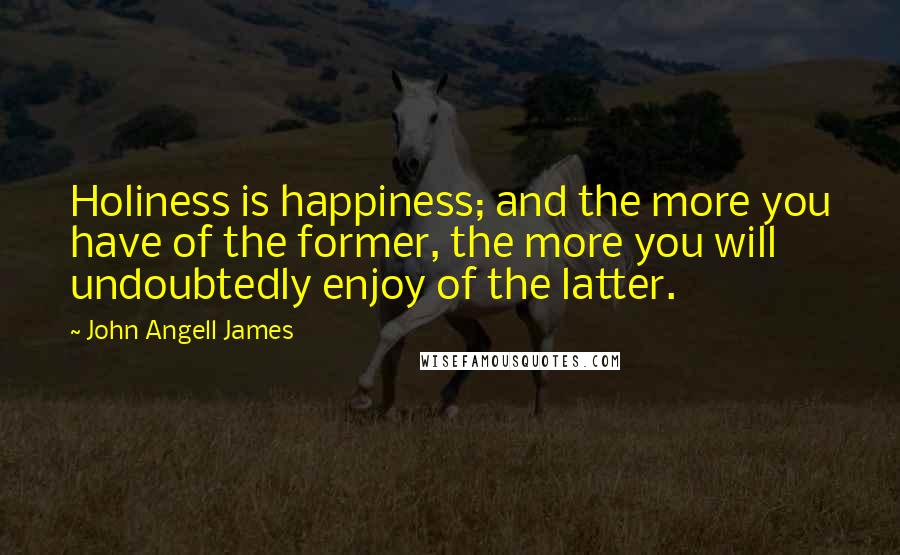 John Angell James Quotes: Holiness is happiness; and the more you have of the former, the more you will undoubtedly enjoy of the latter.