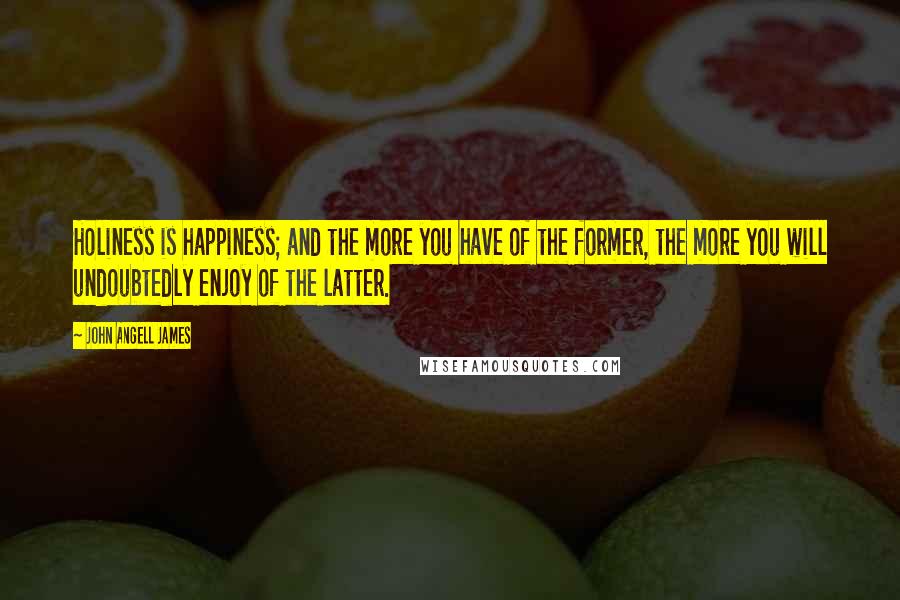 John Angell James Quotes: Holiness is happiness; and the more you have of the former, the more you will undoubtedly enjoy of the latter.