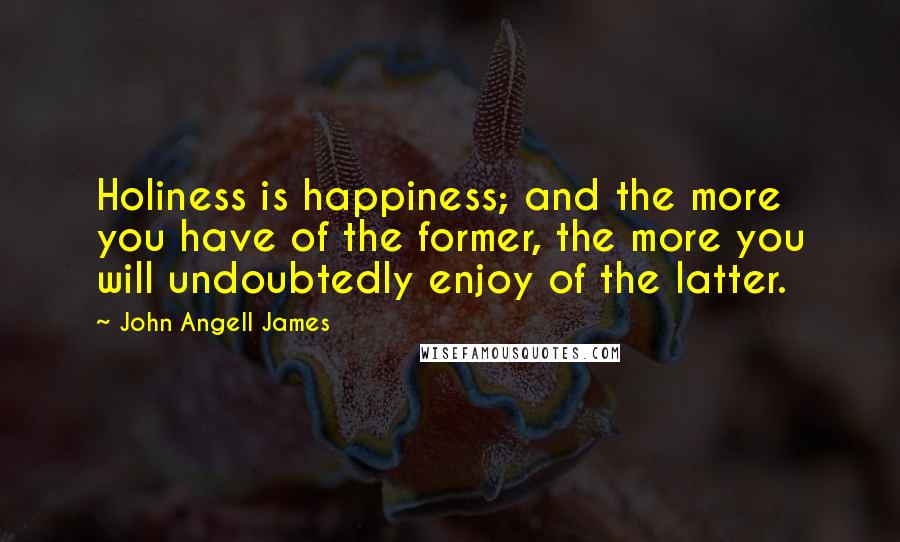 John Angell James Quotes: Holiness is happiness; and the more you have of the former, the more you will undoubtedly enjoy of the latter.