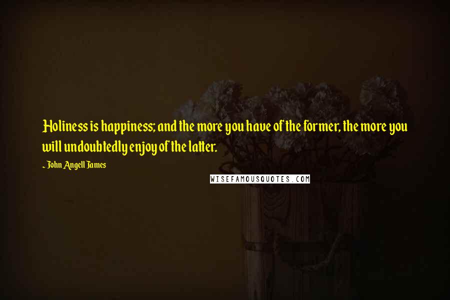 John Angell James Quotes: Holiness is happiness; and the more you have of the former, the more you will undoubtedly enjoy of the latter.