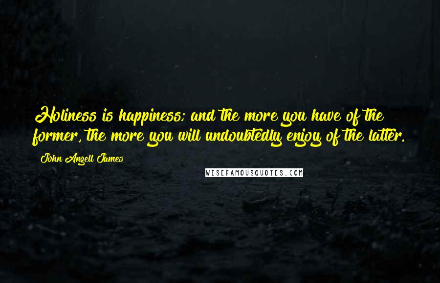 John Angell James Quotes: Holiness is happiness; and the more you have of the former, the more you will undoubtedly enjoy of the latter.